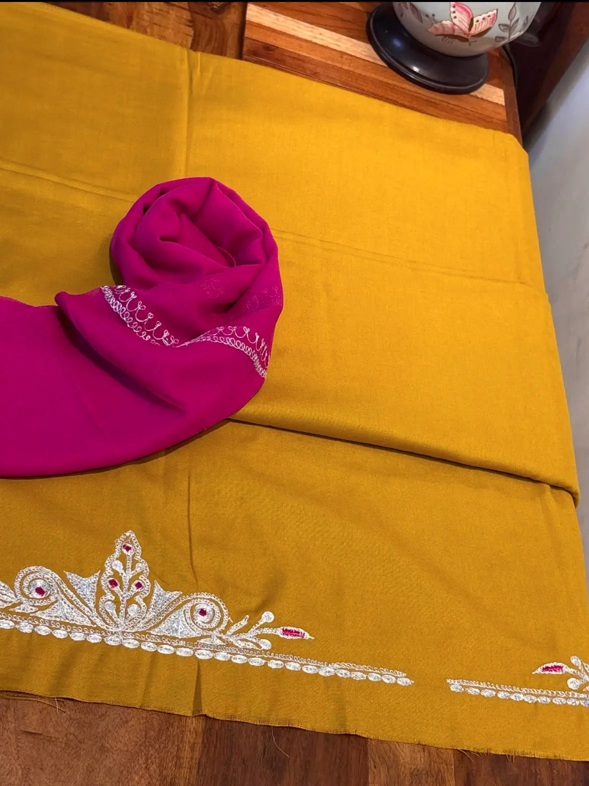 Tilla Embroidery Woollen Spun Salwar Suits with Chiffon Dupatta by Ikhtirah - Image 2