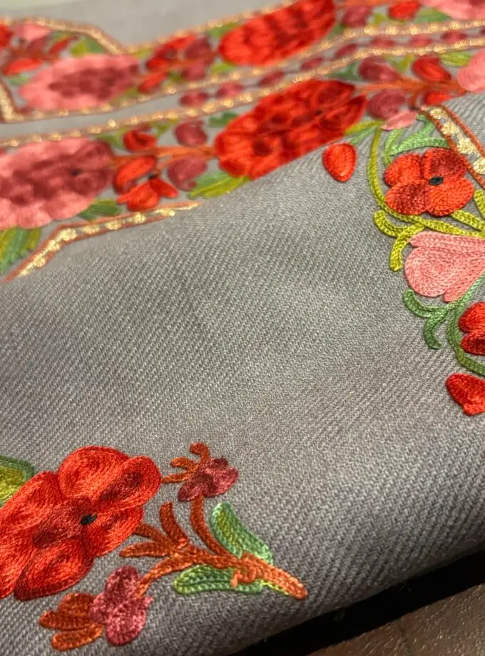 Ruffle Woollen Aari Worked 5Mtrs Salwars by Ikhtirah (lavender)