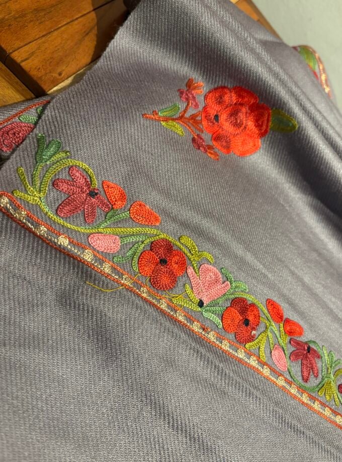 Ruffle Woollen Aari Worked 5Mtrs Salwars by Ikhtirah (lavender)