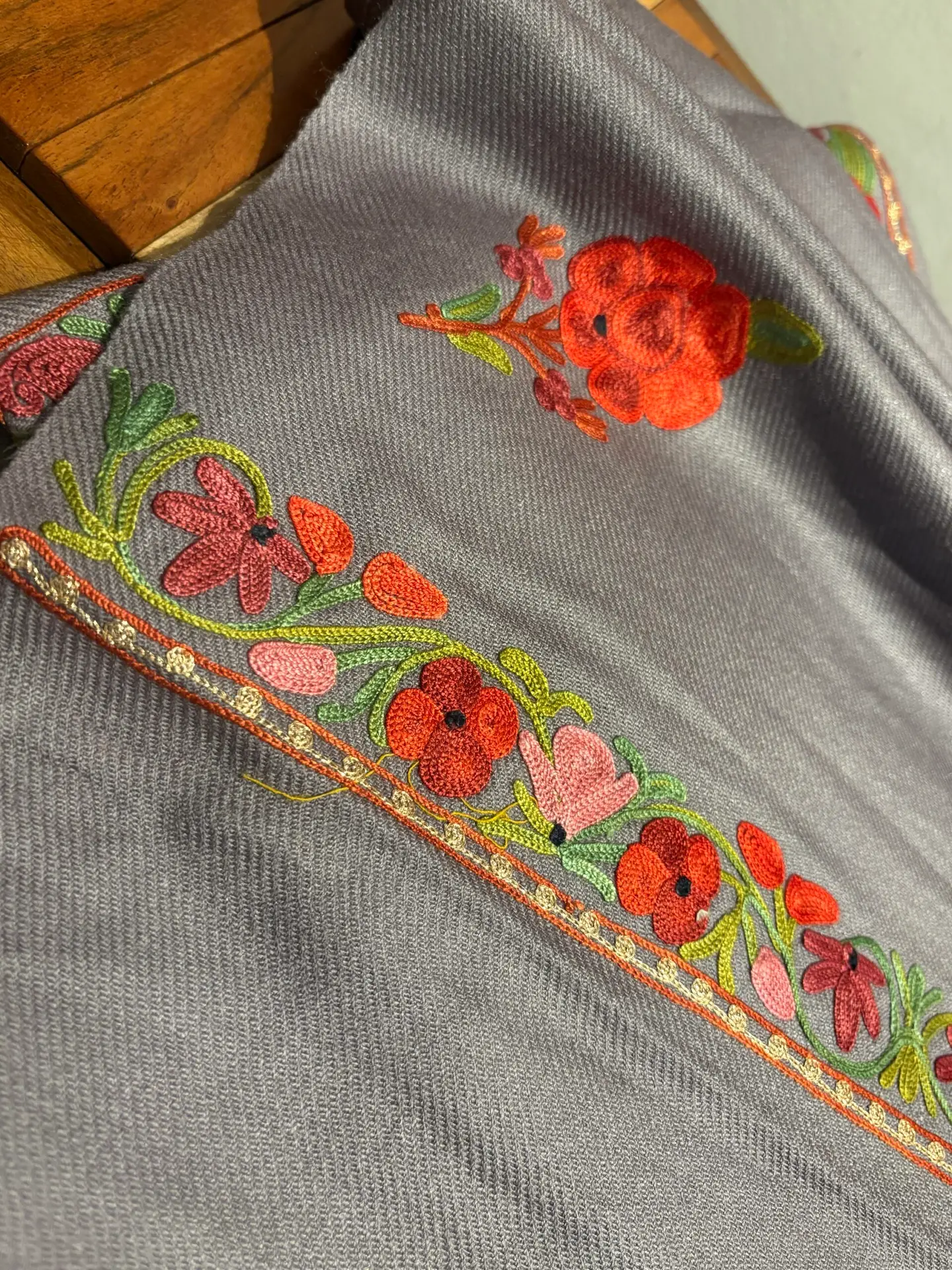 Ruffle Woollen Aari Worked 5Mtrs Salwars by Ikhtirah (lavender) - Image 5