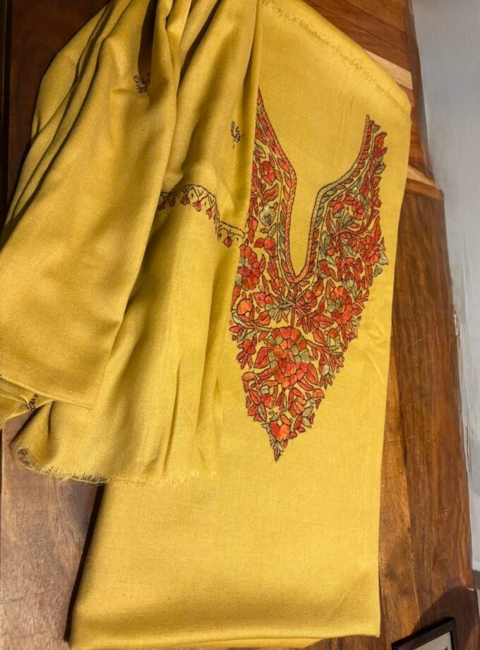 Fine 120 Count Woollen Pashmina Hand Embroidered 5Mtrs Salwars by Ikhtirah