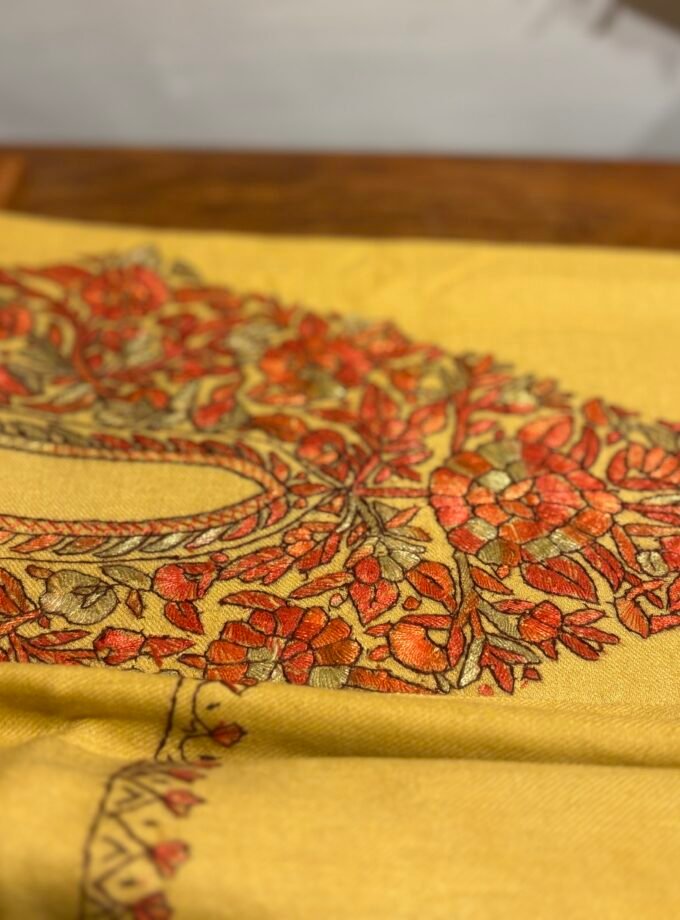 Fine 120 Count Woollen Pashmina Hand Embroidered 5Mtrs Salwars by Ikhtirah