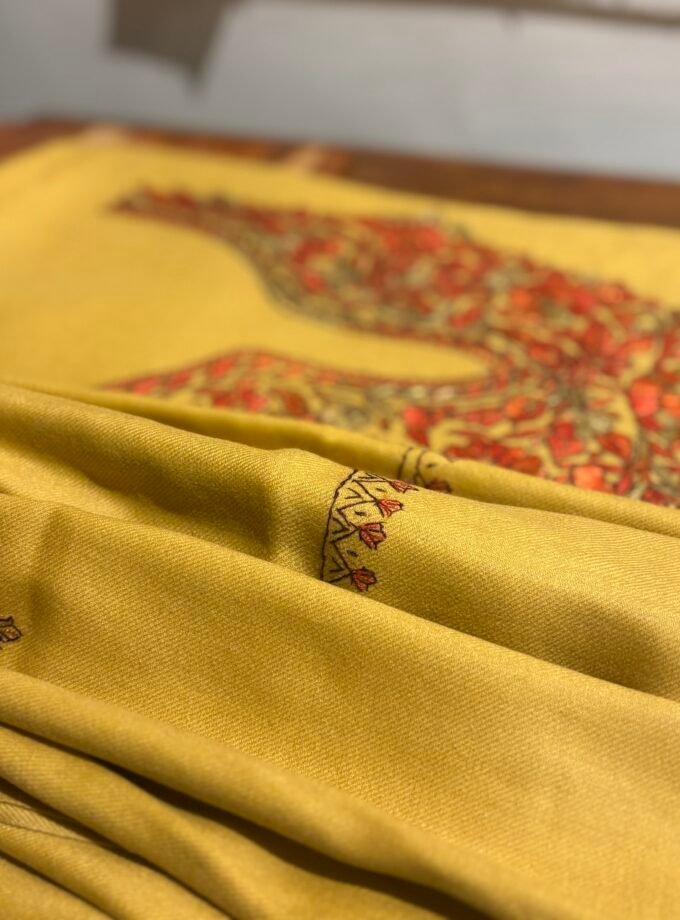 Fine 120 Count Woollen Pashmina Hand Embroidered 5Mtrs Salwars by Ikhtirah