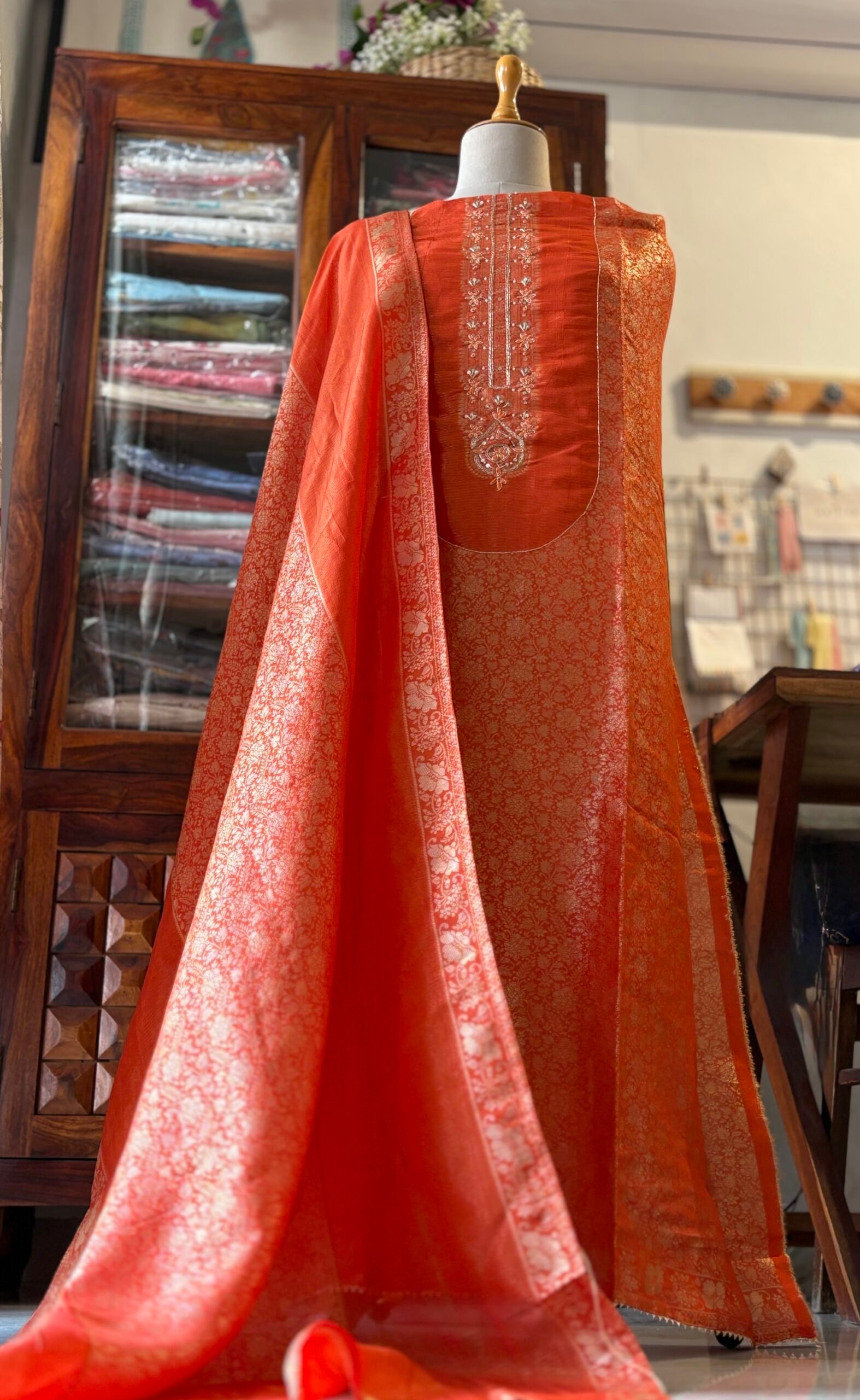 Handworked Soft Jacquard Tissue Silk Salwars by Ikhtirah - Image 2