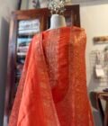 Handworked Soft Jacquard Tissue Silk Salwars by Ikhtirah (orange)