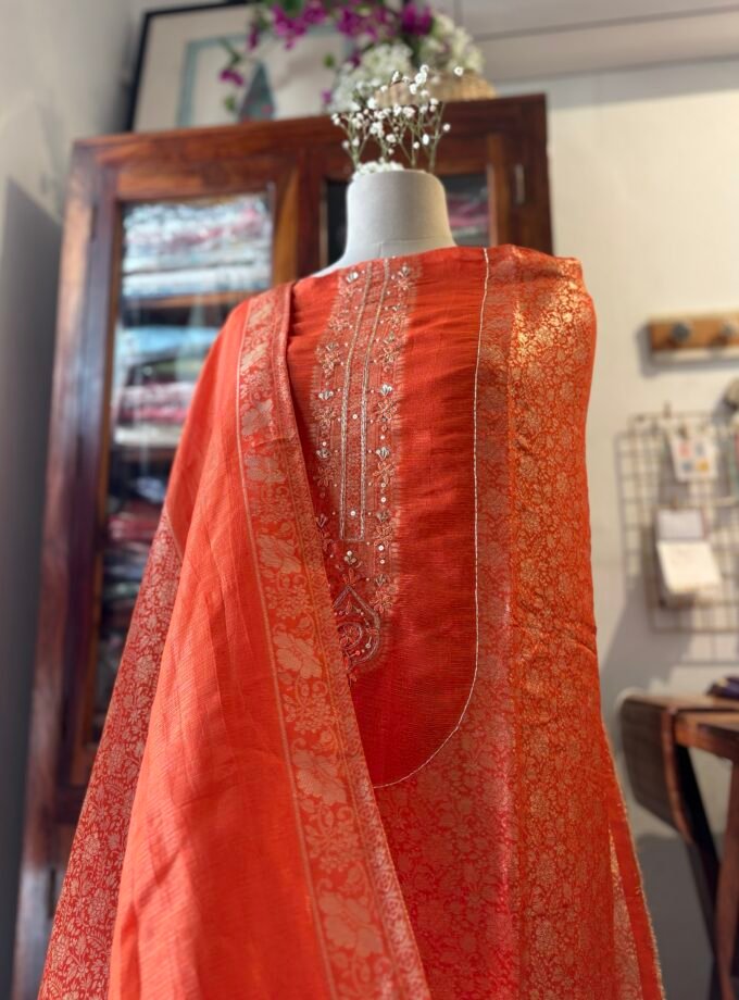 Handworked Soft Jacquard Tissue Silk Salwars by Ikhtirah