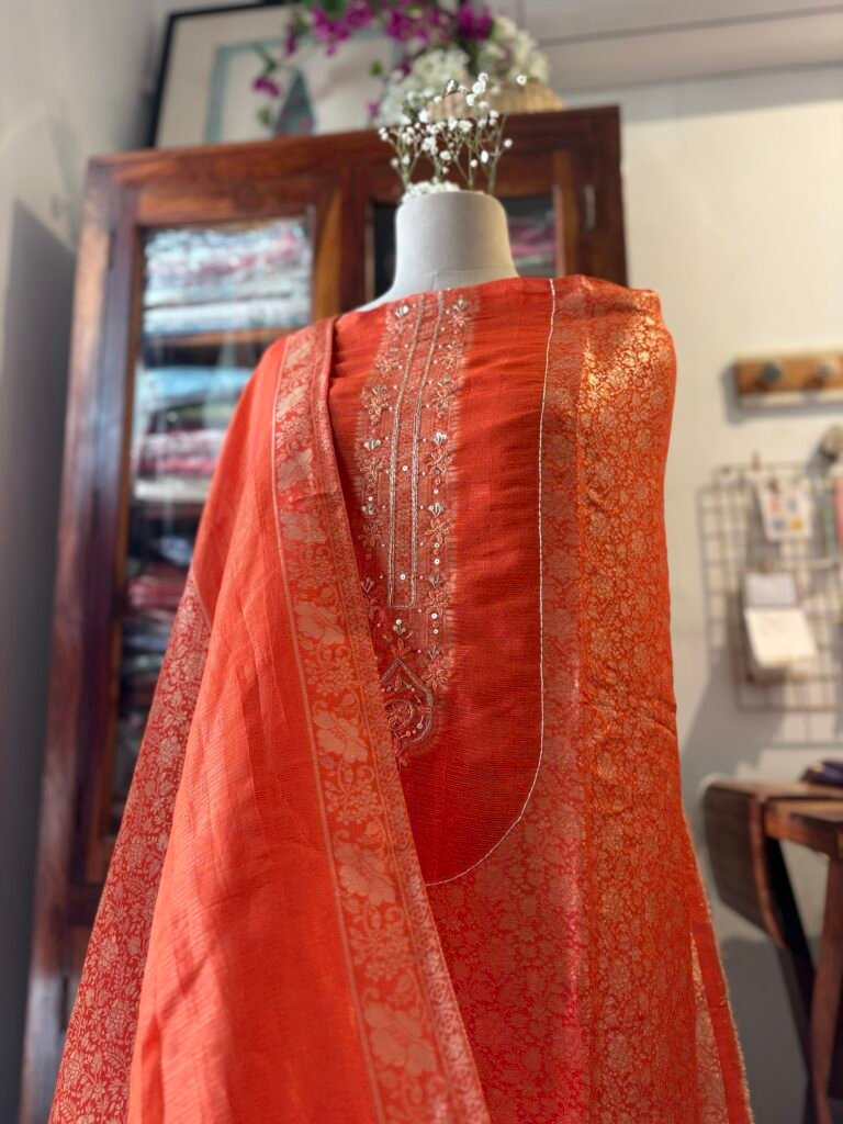 Handworked Soft Jacquard Tissue Silk Salwars by Ikhtirah