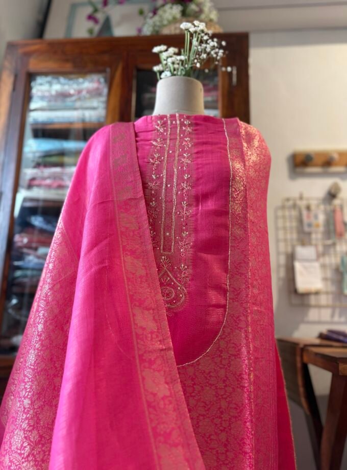 Handworked Soft Jacquard Tissue Silk Salwars by Ikhtirah
