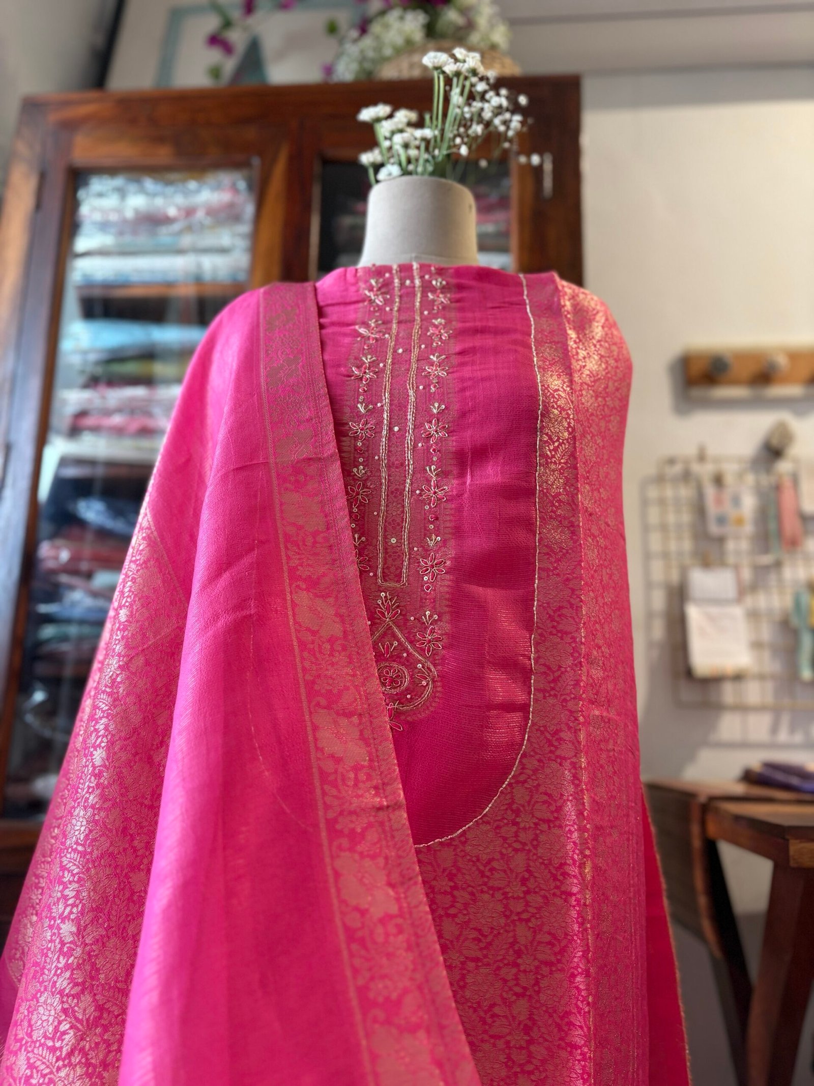 Handworked Soft Jacquard Tissue Silk Salwars by Ikhtirah