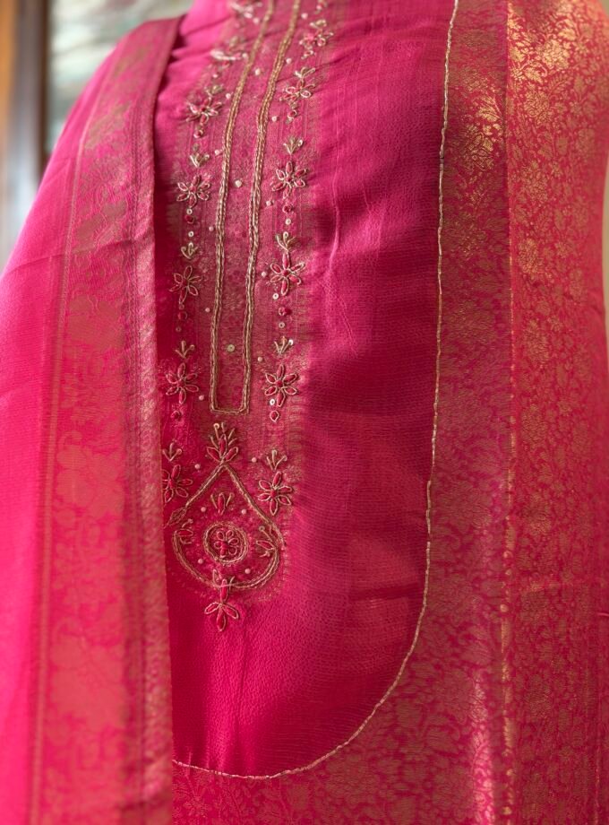 Handworked Soft Jacquard Tissue Silk Salwars by Ikhtirah