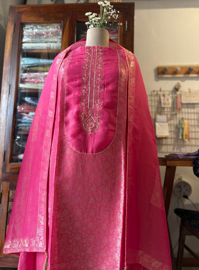 Handworked Soft Jacquard Tissue Silk Salwars by Ikhtirah