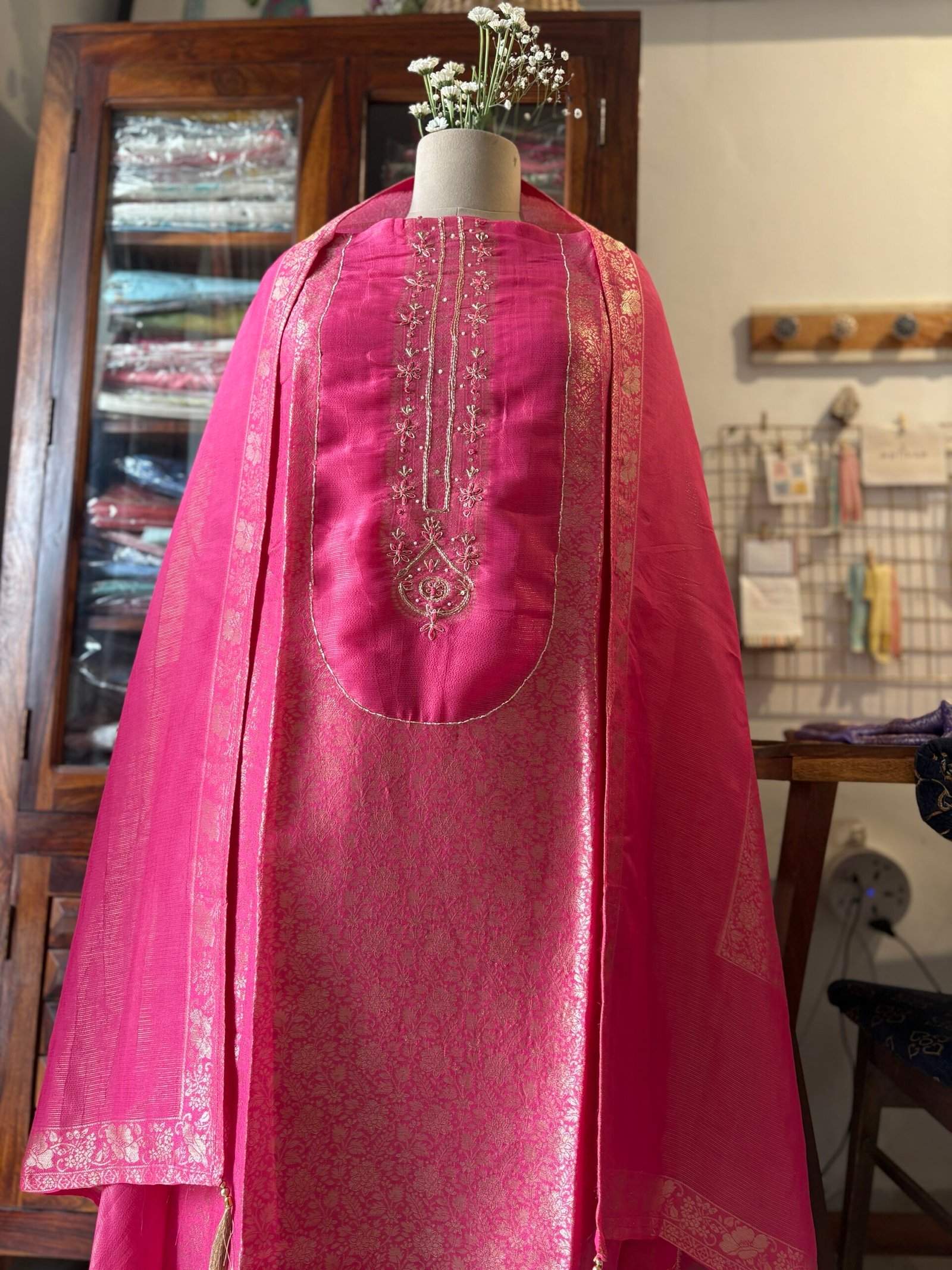 Handworked Soft Jacquard Tissue Silk Salwars by Ikhtirah - Image 3