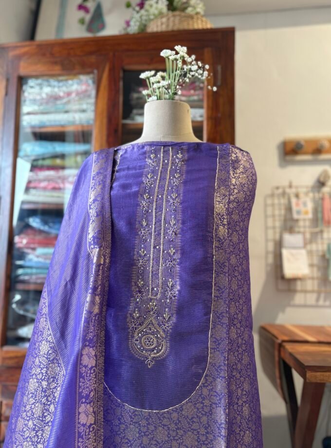 Handworked Soft Jacquard  Tissue Silk Salwars by Ikhtirah