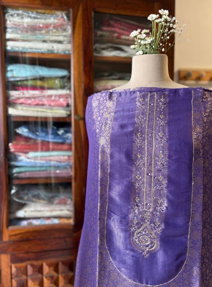 Handworked Soft Jacquard Tissue Silk Salwars by Ikhtirah