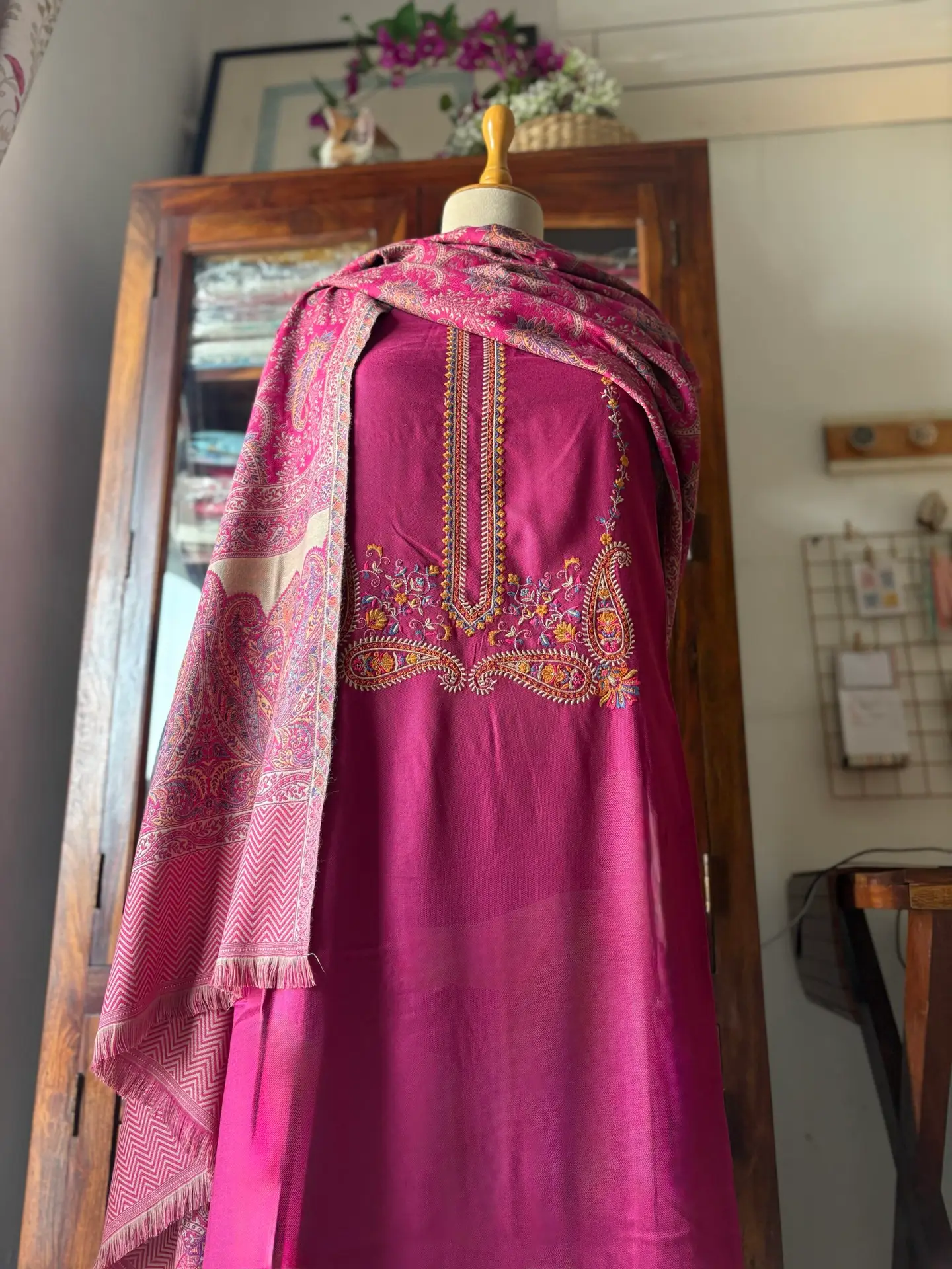 Woollen Woven Salwars with Reversible Shawl by Ikhtirah (Pink)