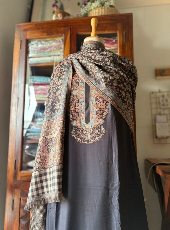 Woollen Woven Salwars with Reversible Shawl by Ikhtirah (Black)