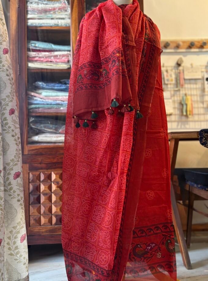 Pure Cotton Kota by Kota Patola-Bandhej inspired Salwars by Ikhtirah (Red)