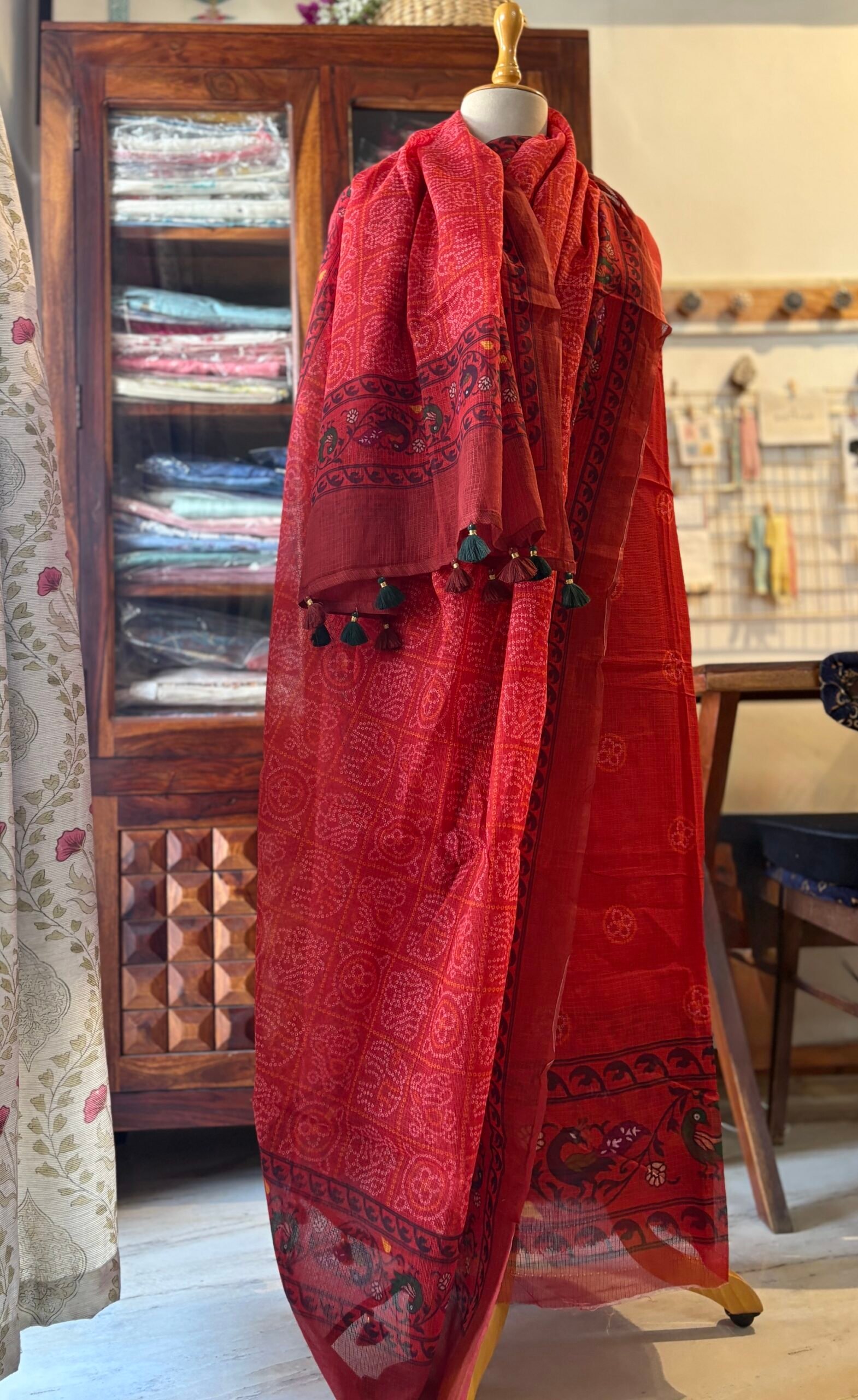 Pure Cotton Kota by Kota Patola-Bandhej inspired Salwars by Ikhtirah (Red) - Image 2
