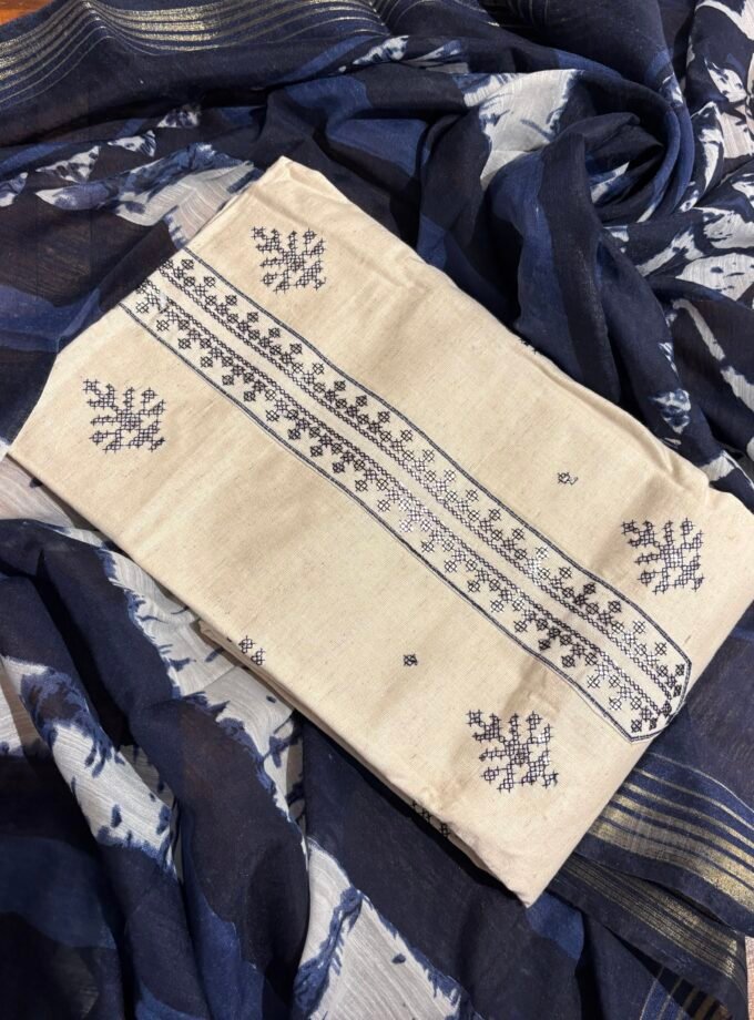 Khadi Cotton Set with Pure Chanderi Silk Dupatta by Ikhtirah