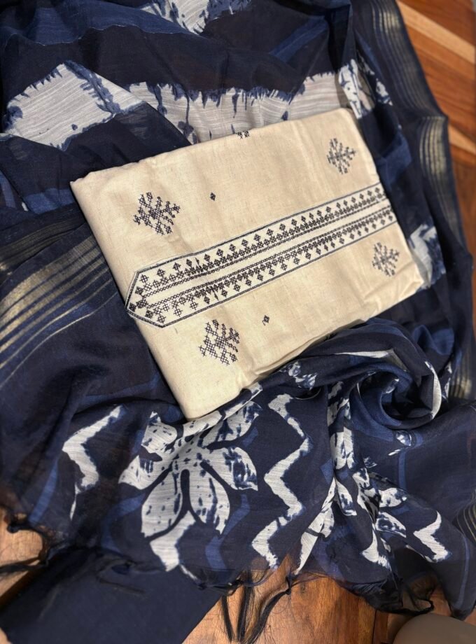 Khadi Cotton Set with Pure Chanderi Silk Dupatta by Ikhtirah