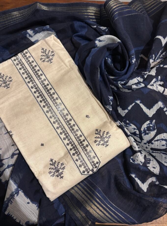 Khadi Cotton Set with Pure Chanderi Silk Dupatta by Ikhtirah