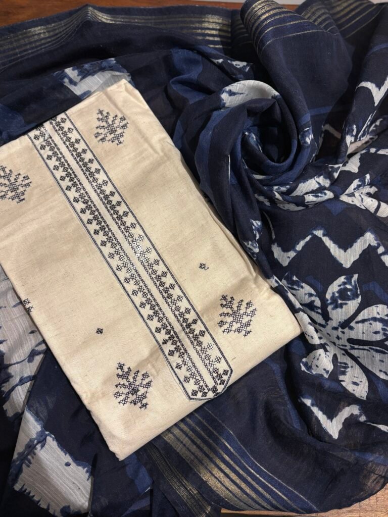 Khadi Cotton Set with Pure Chanderi Silk Dupatta by Ikhtirah