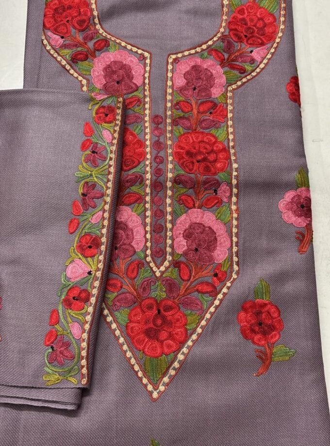 Ruffle Woollen Aari Worked 5Mtrs Salwars by Ikhtirah (lavender)