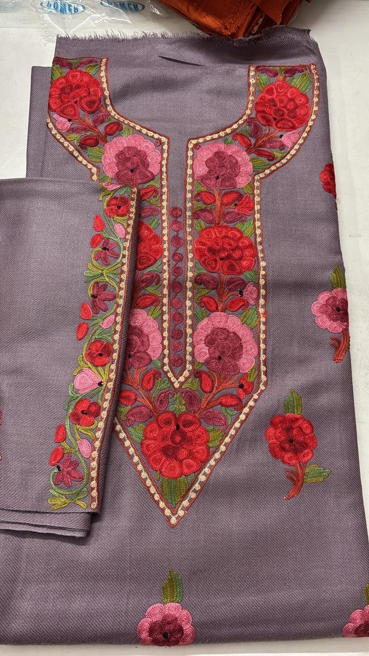 Ruffle Woollen Aari Worked 5Mtrs Salwars by Ikhtirah (lavender) - Image 4