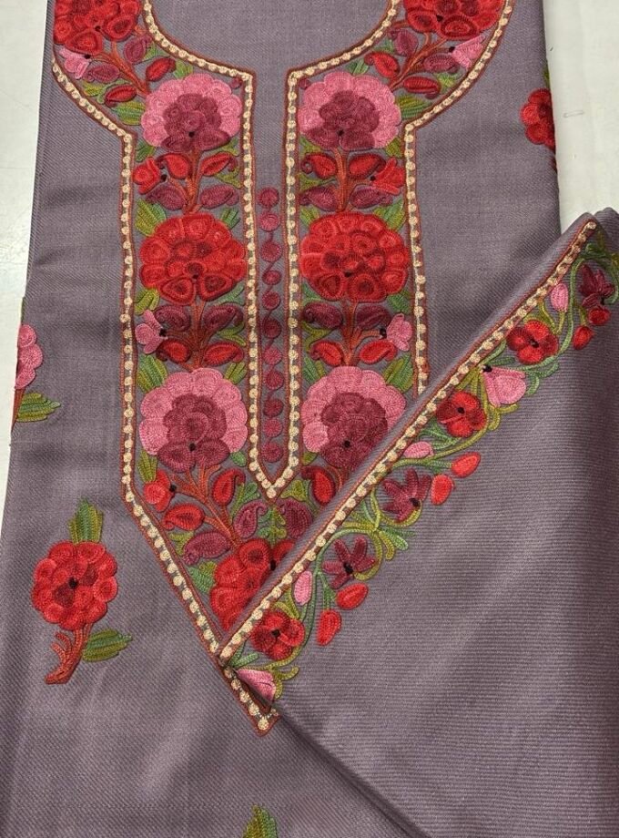 Ruffle Woollen Aari Worked 5Mtrs Salwars by Ikhtirah (lavender)