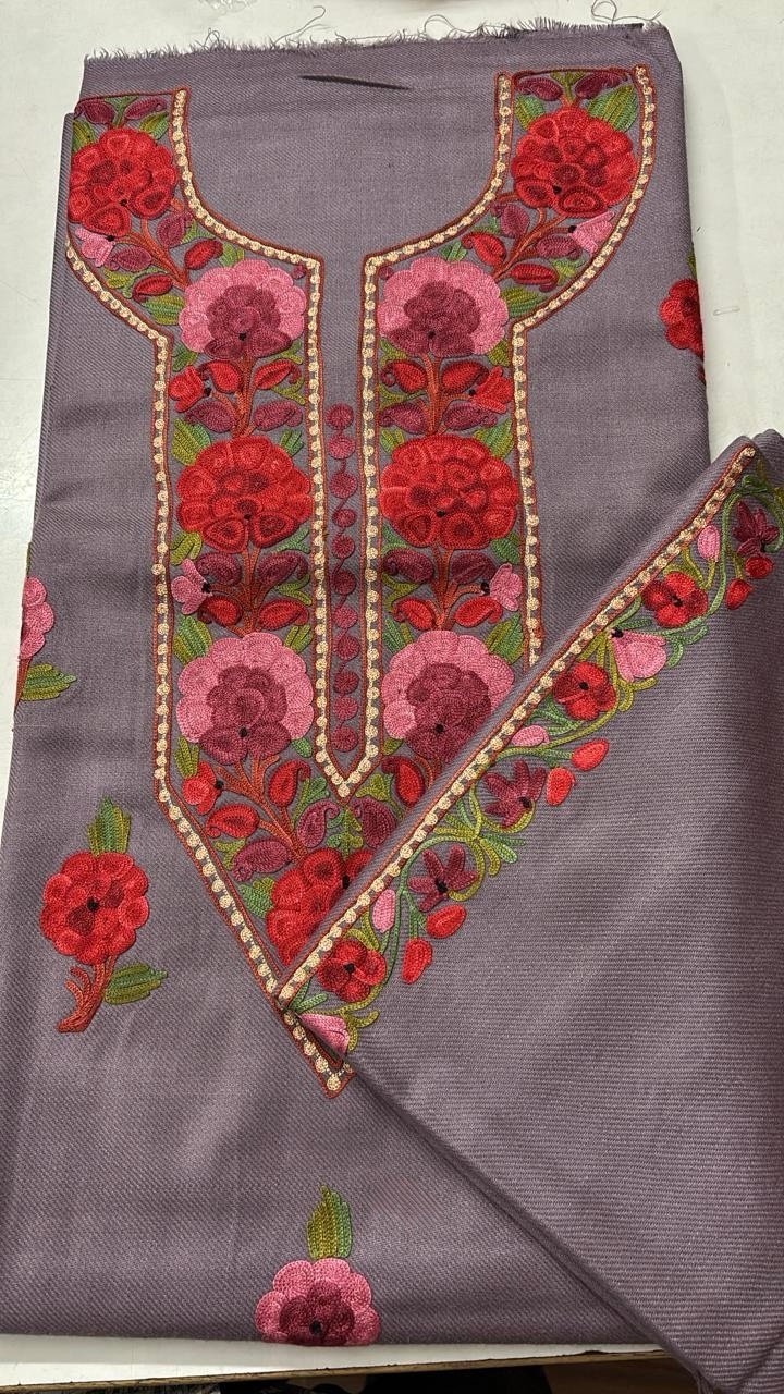 Ruffle Woollen Aari Worked 5Mtrs Salwars by Ikhtirah (lavender)