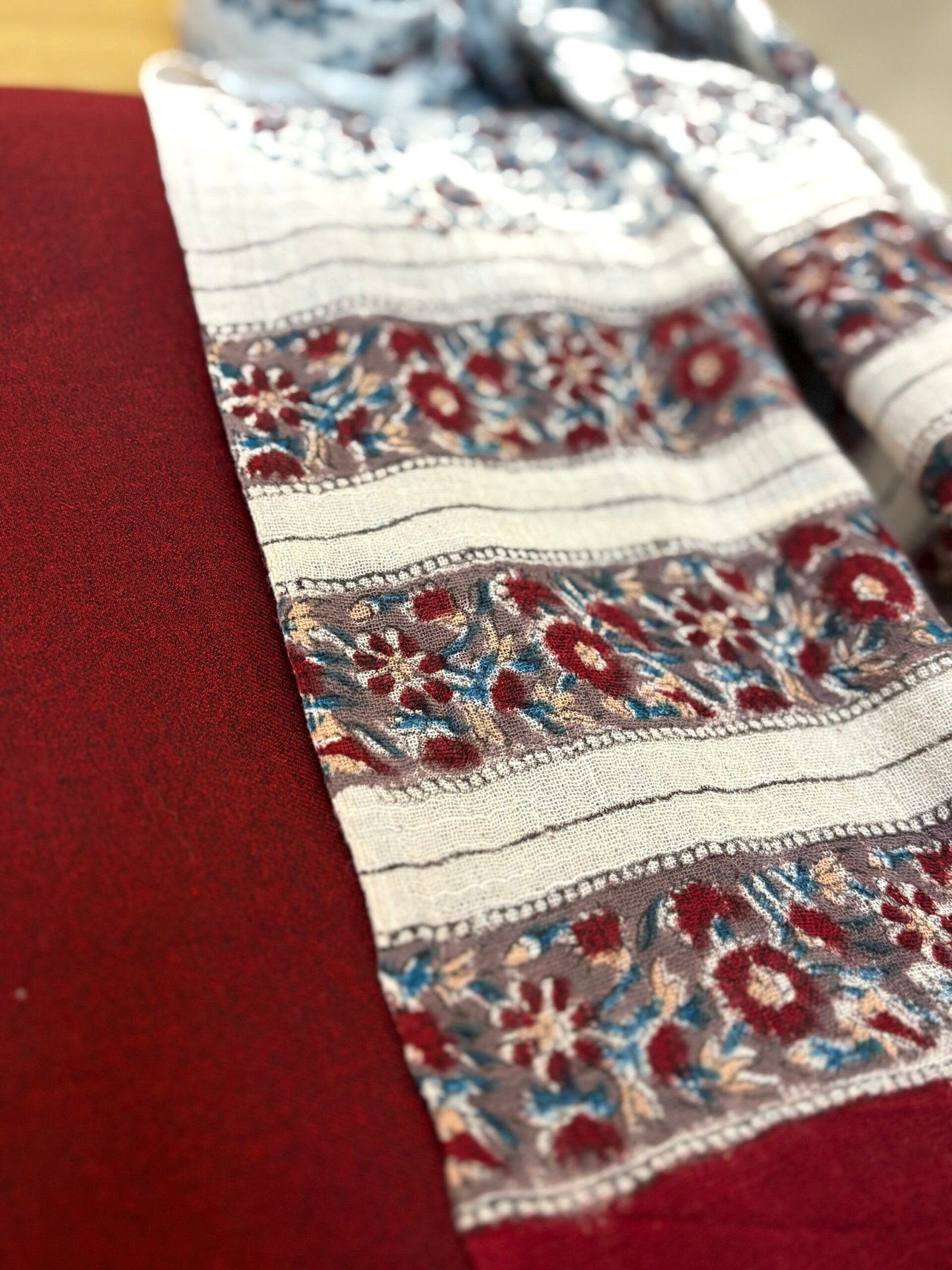 Pure Linen Natural dye Handblock Stole with 5Mtrs Woollen Spun Fabric by Ikhtirah - Image 7