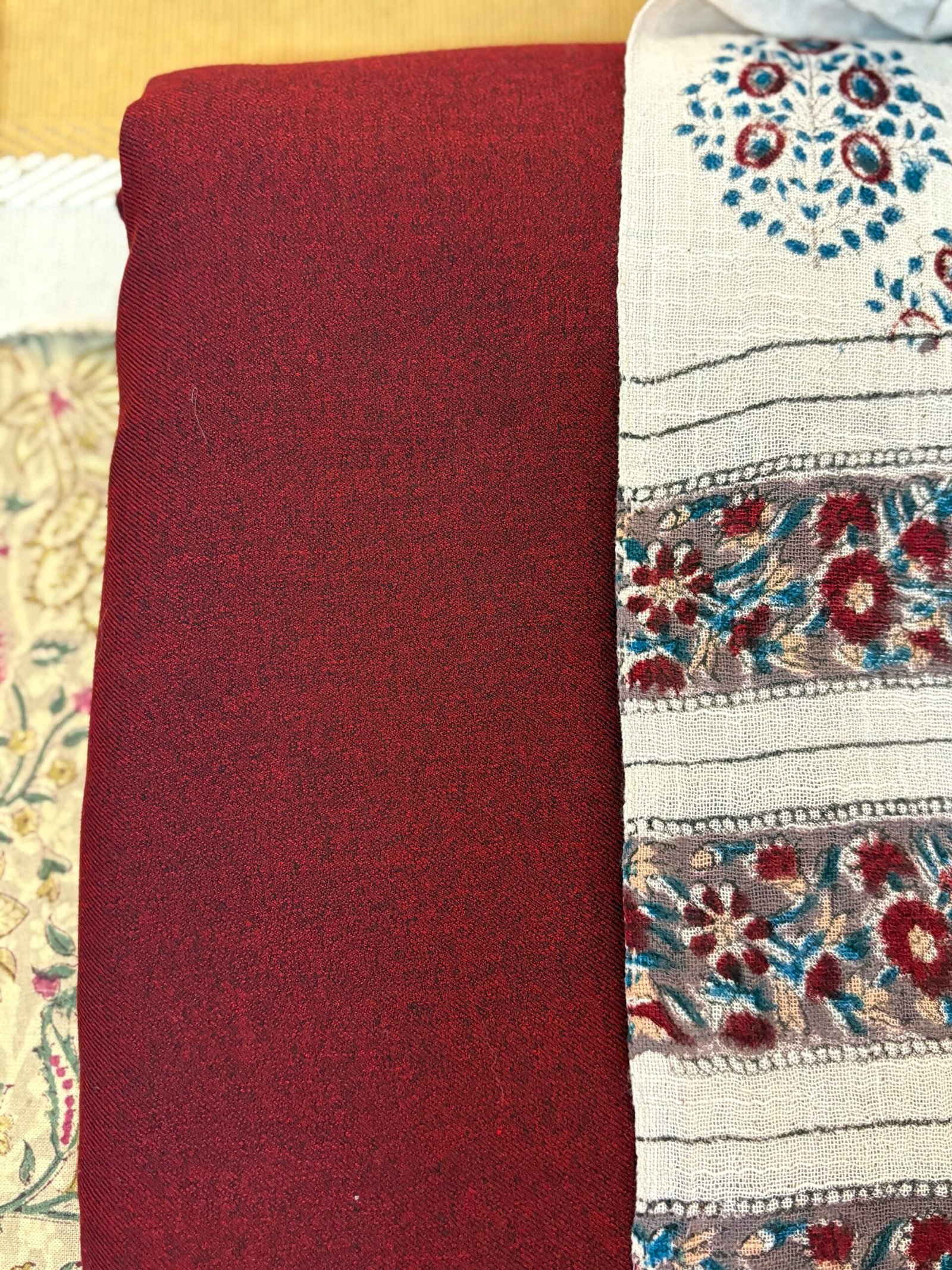 Pure Linen Natural dye Handblock Stole with 5Mtrs Woollen Spun Fabric by Ikhtirah - Image 6