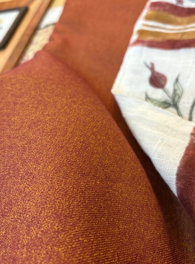 Pure Linen Natural dye Handblock Stole with 5Mtrs Woollen Spun Fabric by Ikhtirah