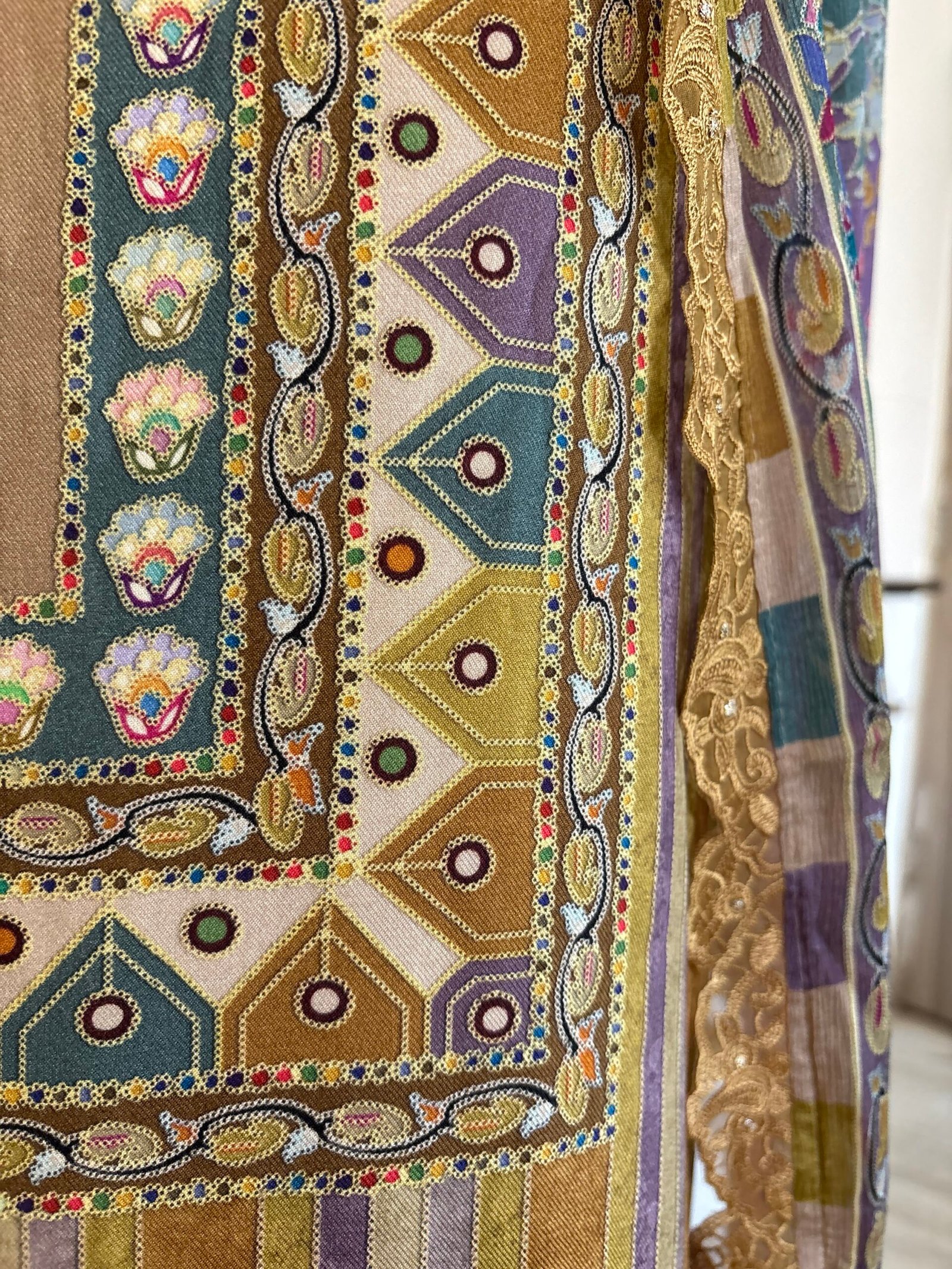 Unstitched printed viscose pashmina Shalwars with Pure Chinnon Dupatta by Ikhtirah h - Image 7