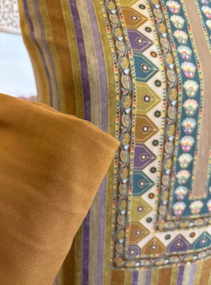 Unstitched printed viscose pashmina Shalwars with Pure Chinnon Dupatta by Ikhtirah h