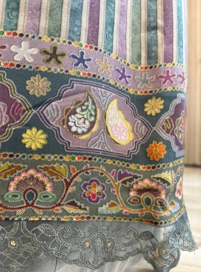 Unstitched printed viscose pashmina Shalwars with Pure Chinnon Dupatta by Ikhtirah