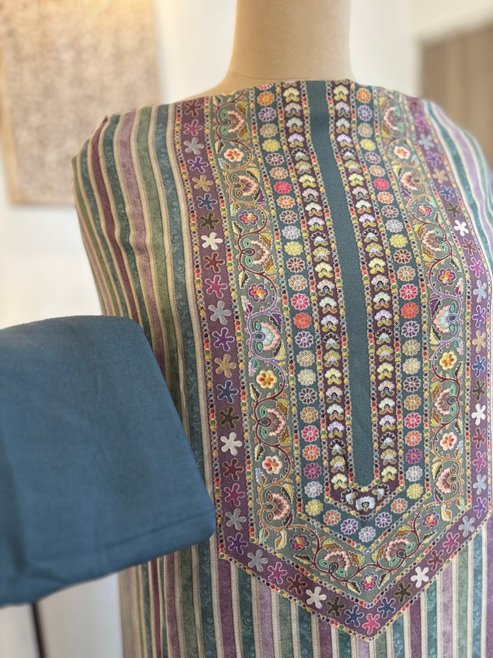 Unstitched printed viscose pashmina Shalwars with Pure Chinnon Dupatta by Ikhtirah - Image 5