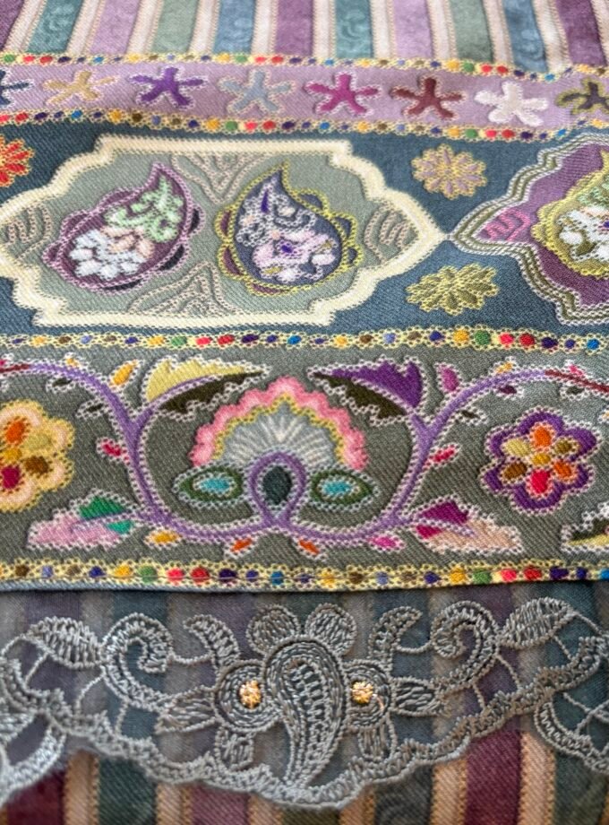 Unstitched printed viscose pashmina Shalwars with Pure Chinnon Dupatta by Ikhtirah