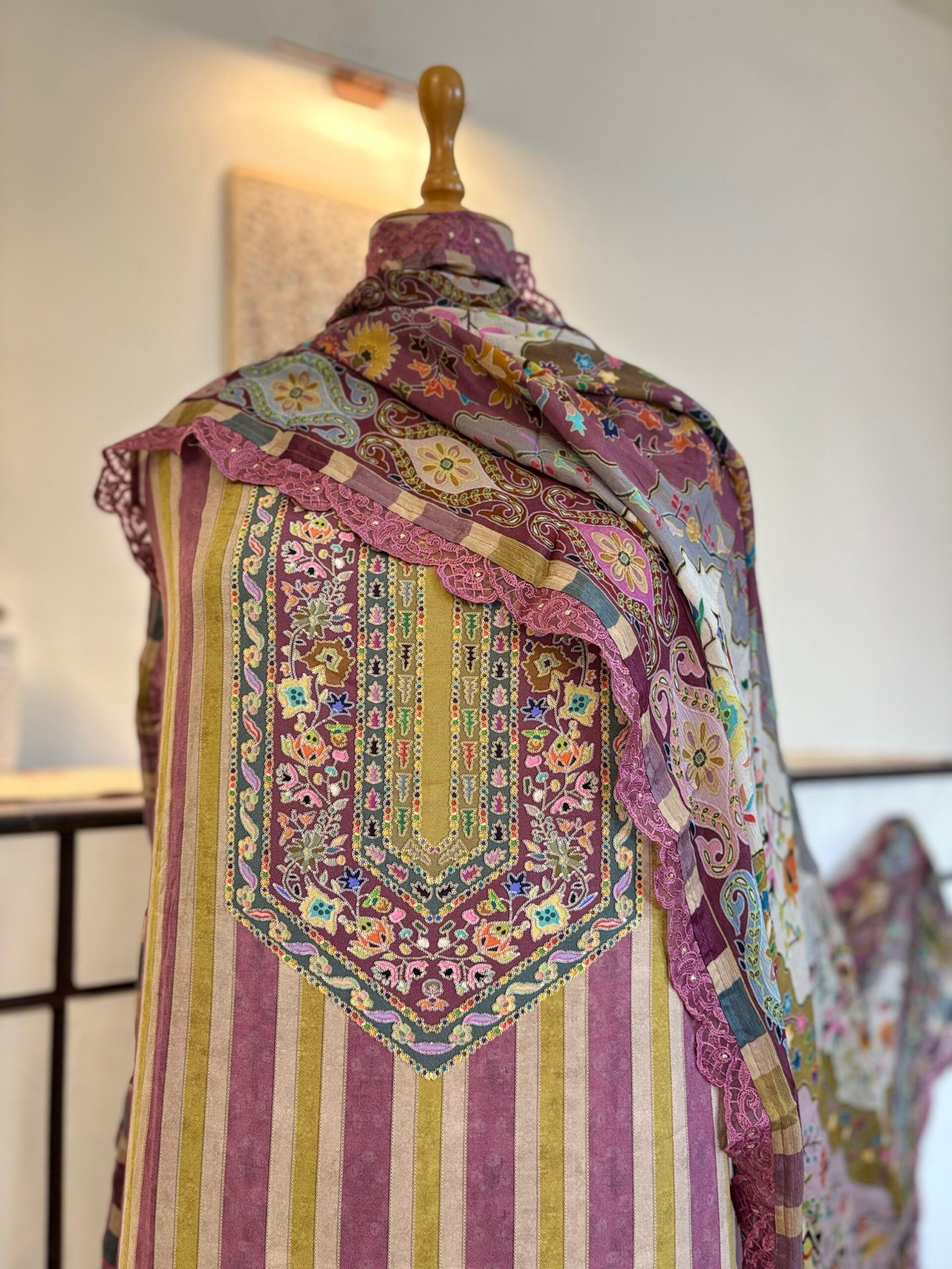 Unstitched printed viscose pashmina Shalwars with Pure Chinnon Dupatta by Ikhtirah - Image 8