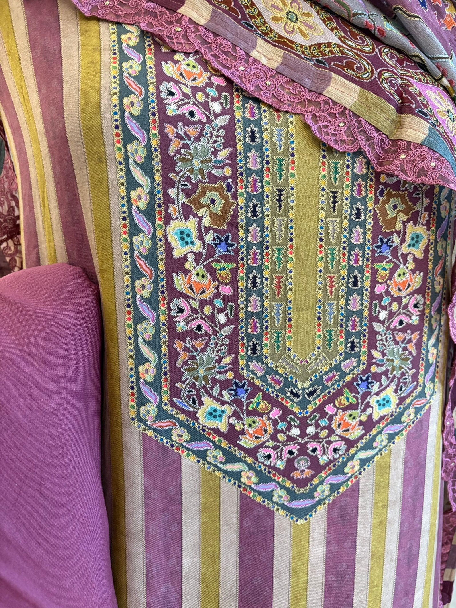 Unstitched printed viscose pashmina Shalwars with Pure Chinnon Dupatta by Ikhtirah - Image 3