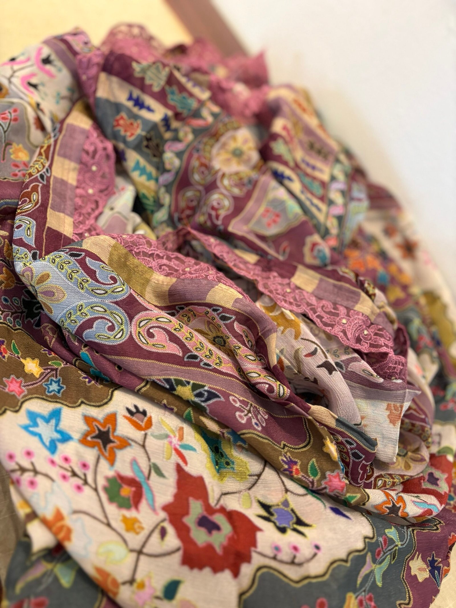 Unstitched printed viscose pashmina Shalwars with Pure Chinnon Dupatta by Ikhtirah - Image 5