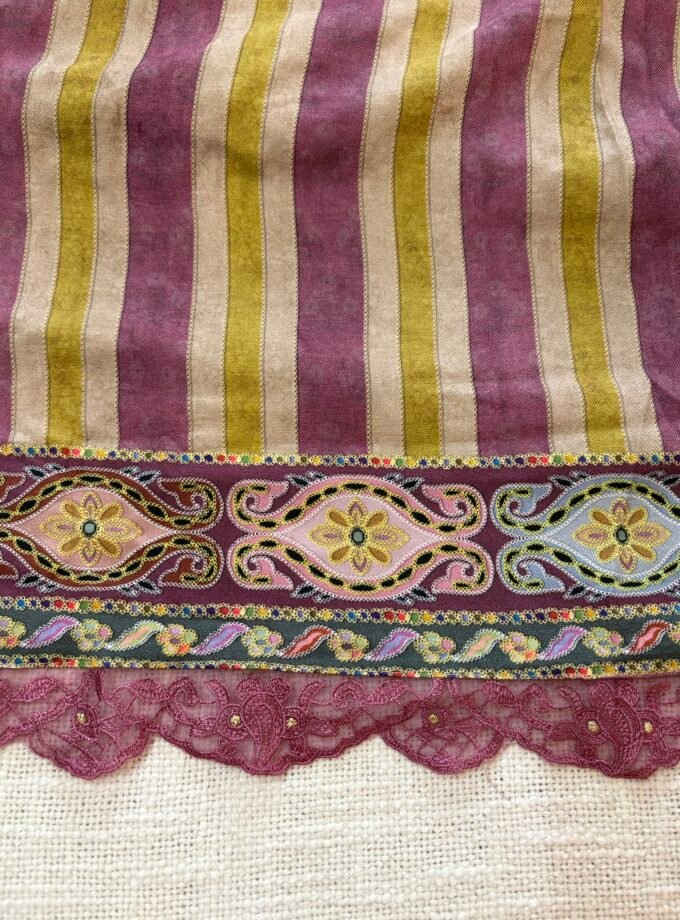 Unstitched printed viscose pashmina Shalwars with Pure Chinnon Dupatta by Ikhtirah