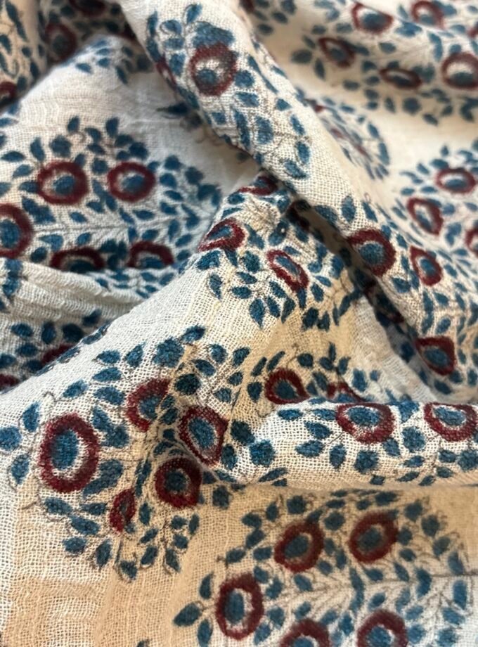 Pure Linen Natural dye Handblock Stole with 5Mtrs Khadi Cotton Fabric by Ikhtirah