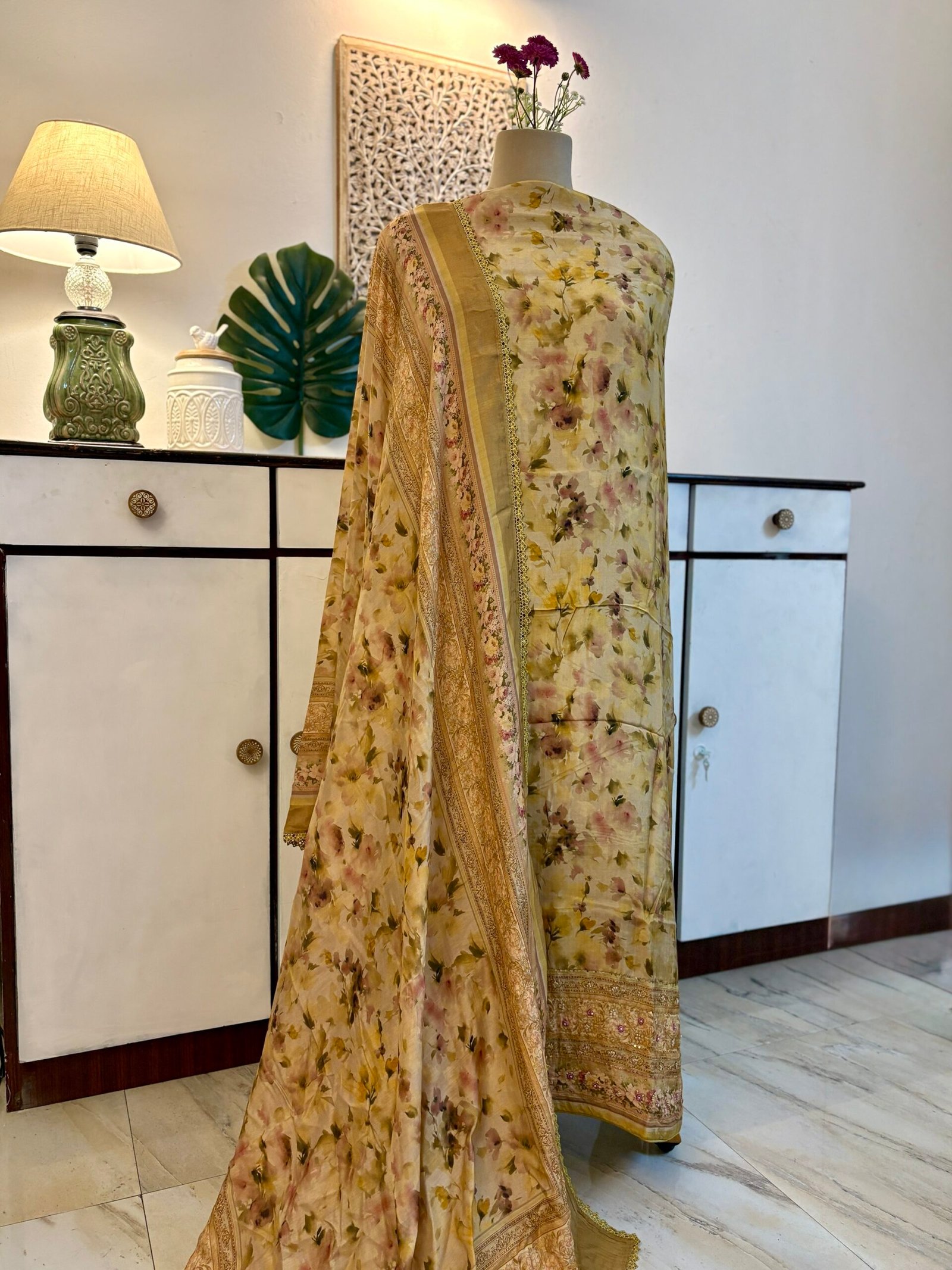 Handworked Floral Muslin Salwars by Ikhtirah - Image 2