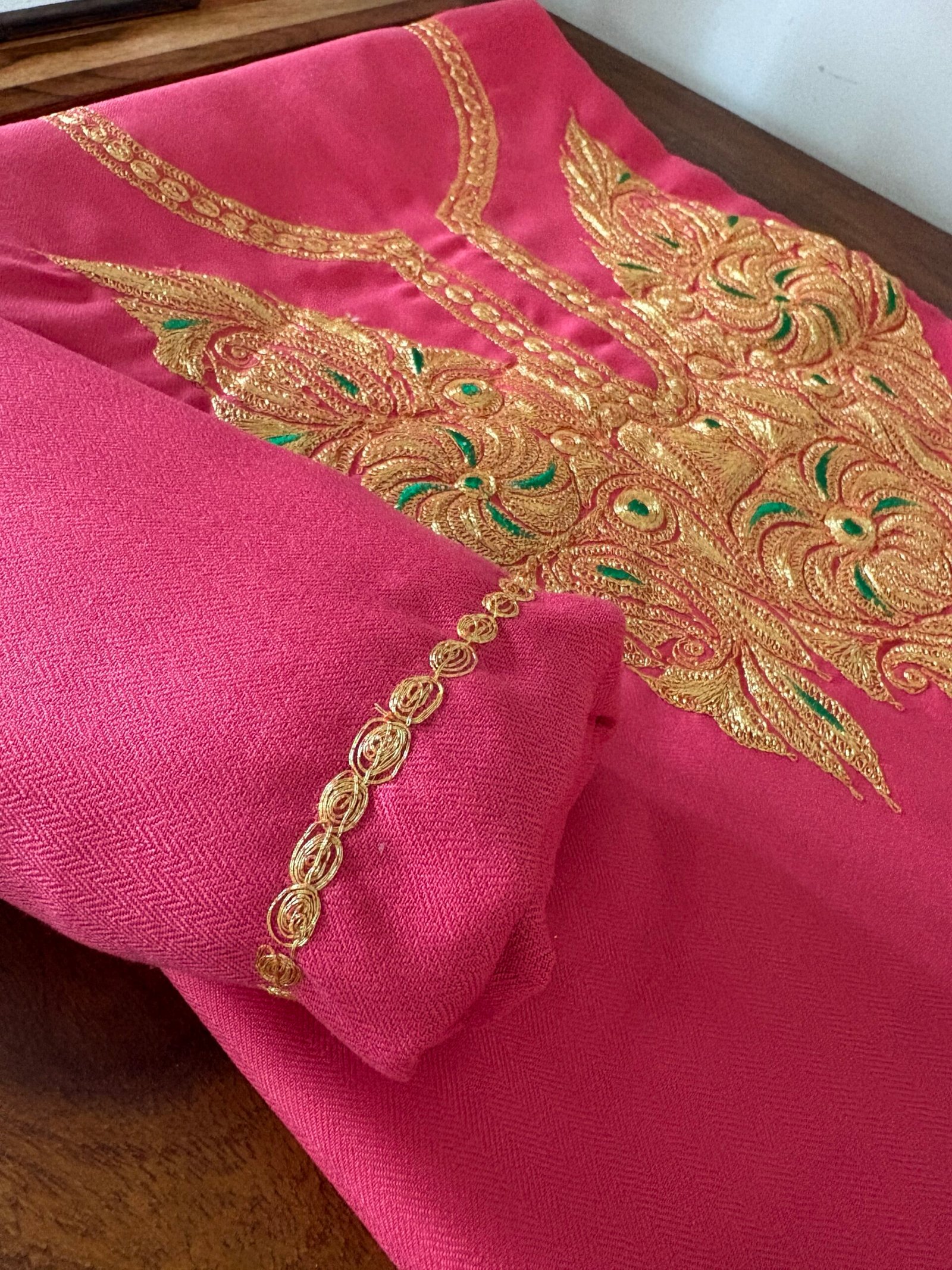 Pure Woollen Tilla Embroidered 5Mtrs Salwars with Stole by Ikhtirah - Image 6