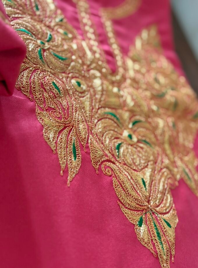 Pure Woollen Tilla Embroidered 5Mtrs Salwars with Stole by Ikhtirah