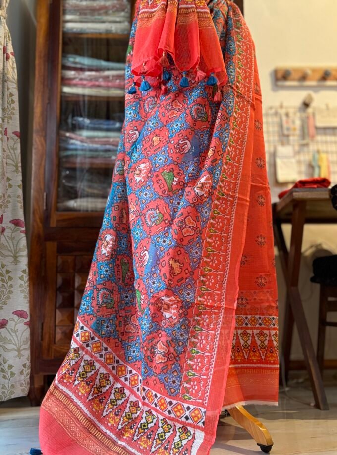 Pure Cotton Kota by Kota Patola-Bandhej inspired Salwars by Ikhtirah (Orange-Peach)