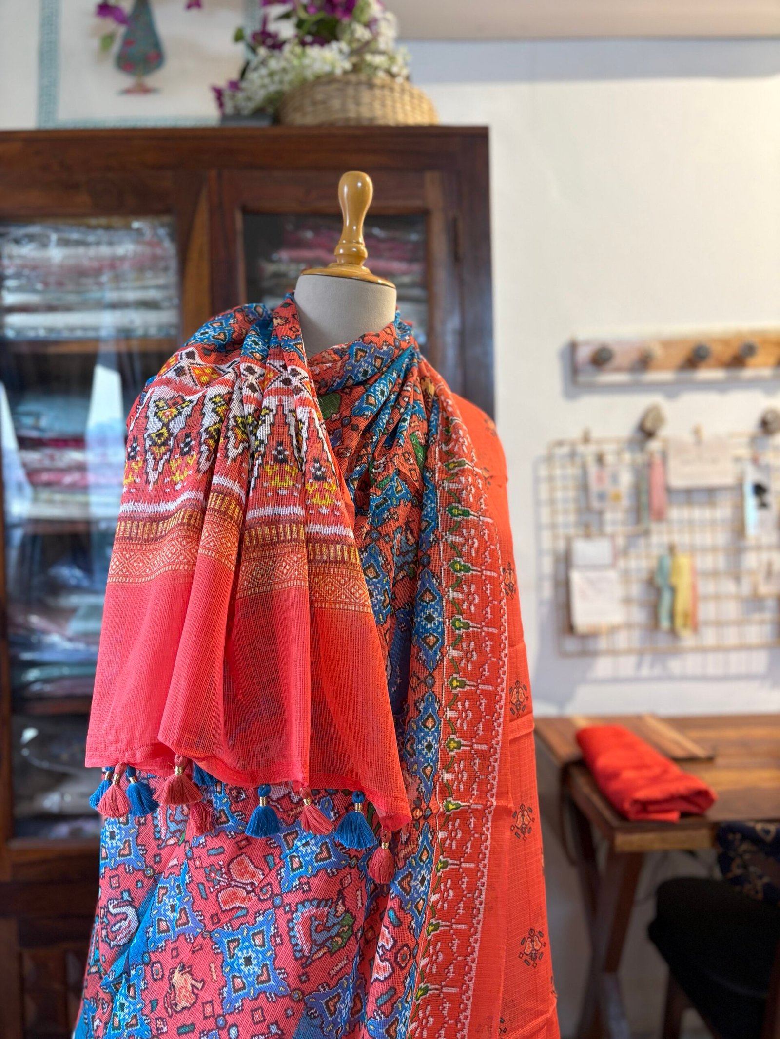 Pure Cotton Kota by Kota Patola-Bandhej inspired Salwars by Ikhtirah (Orange-Peach)