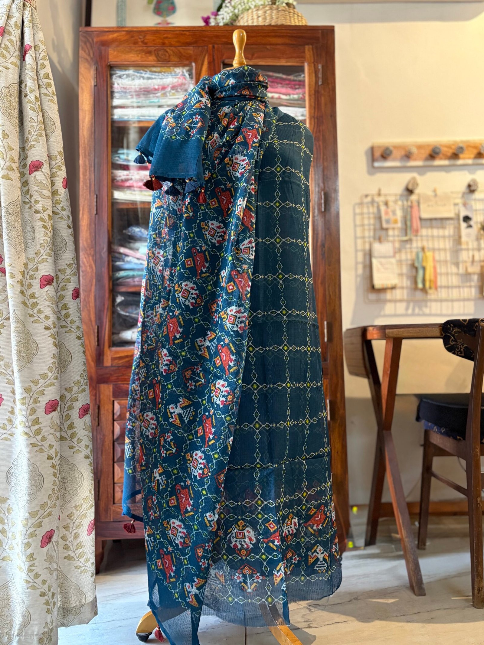 Pure Cotton Kota by Kota Patola-Bandhej inspired Salwars by Ikhtirah (Teal) - Image 2