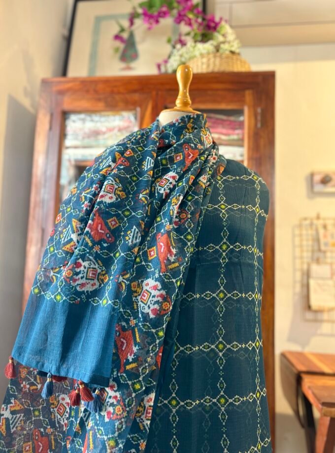 Pure Cotton Kota by Kota Patola-Bandhej inspired Salwars by Ikhtirah (Teal)